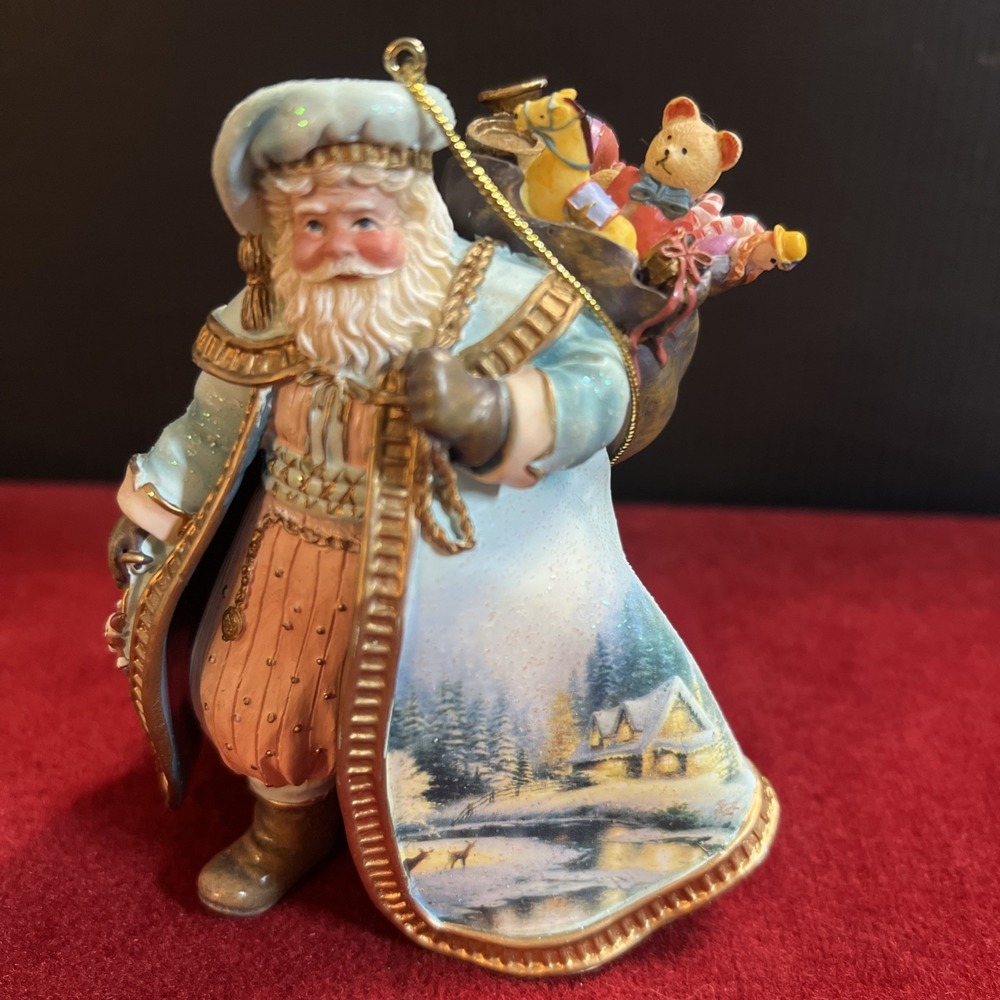 THOMAS KINKADE Christmas Ornament Blue Woodland Santa Old World Santas 2003‎ Tag